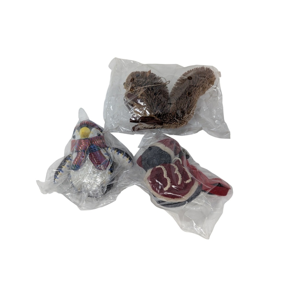 Set of 3 Vintage Crate & Barrell‎ Christmas Ornaments Penguin Bird Squirrel NEW